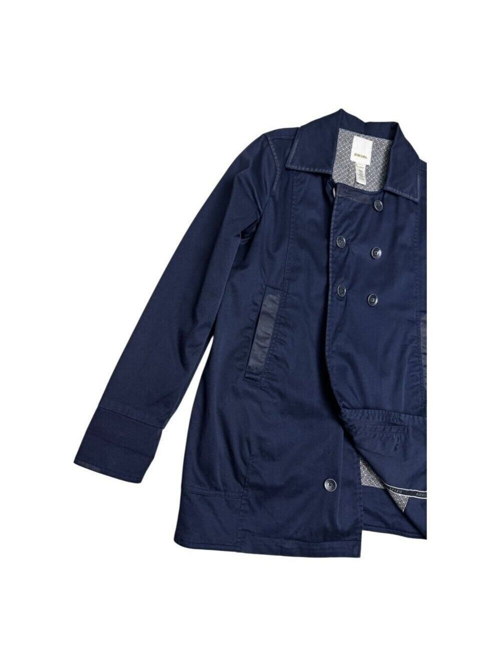 DIESEL Luxury Designer Navy Blue Cotton Light Trench Jacket Womens Large - Picture 9 of 10